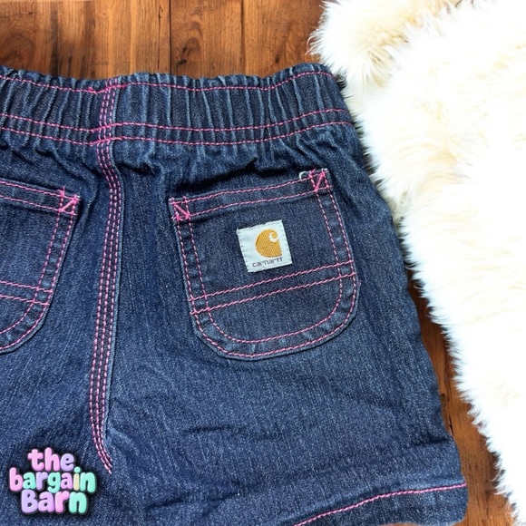 Carhartt Girls Infant Vintage Elastic Dark Wash Denim Blue Jean Shorts (12M) - Picture 2 of 4